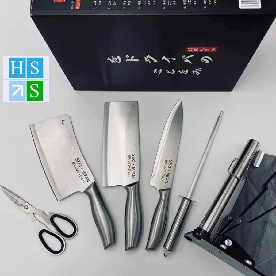 Bộ dao bếp 6 món (SEKI hoặc ASAKH) cao cấp xuất Nhật thép không gỉ đúc nguyên khối , hàng chuẩn (Khắc chữ)