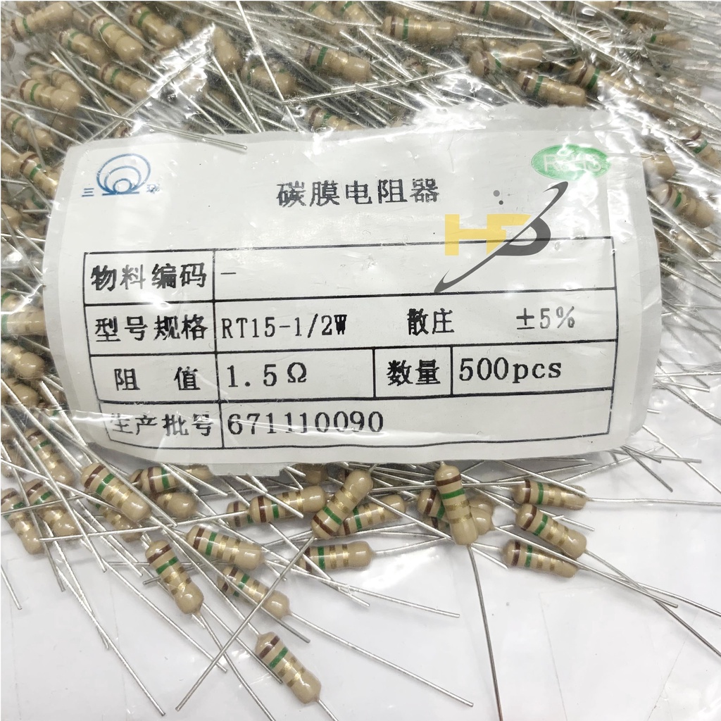 Túi 50 Con Điện Trở 1.5 Ohm 1.5R 1/2W 5% Loại Tốt