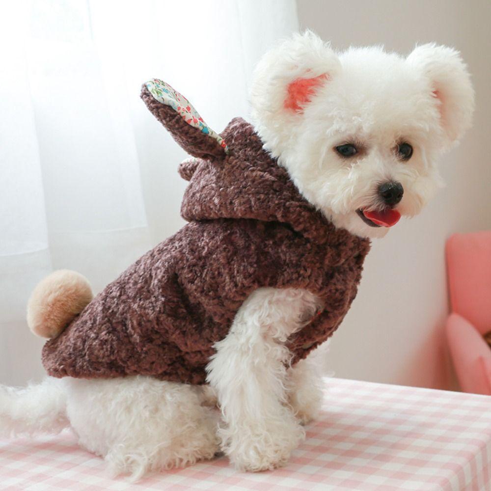 Áo Khoác Mùa Đông Mềm Mại Có Nón Tai Dài 1 Cái Cho Thú Cưng Cỡ Nhỏ / Trung Bình