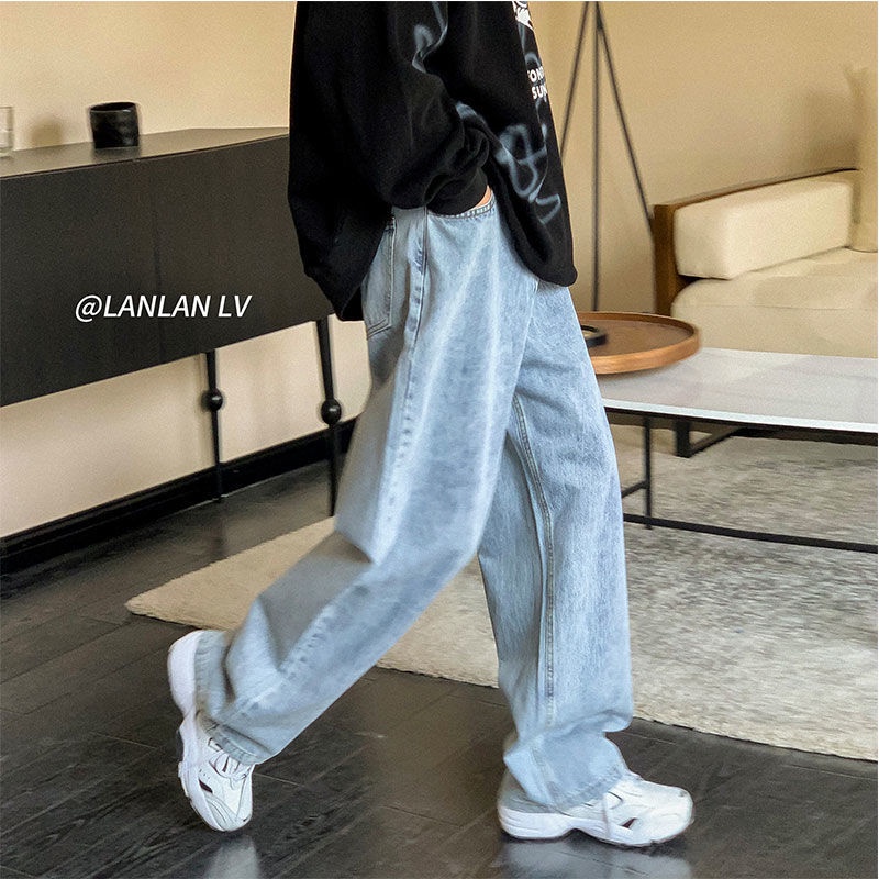 Quần Jeans Dài Ống Rộng Thời Trang Retro Cá Tính Cho Nam