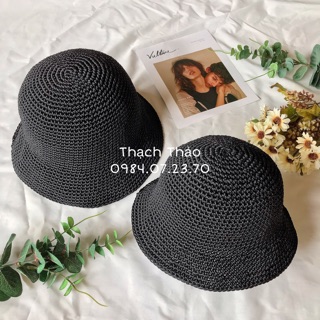 Mũ đôi cho mẹ và bé bằng sợi thô đen