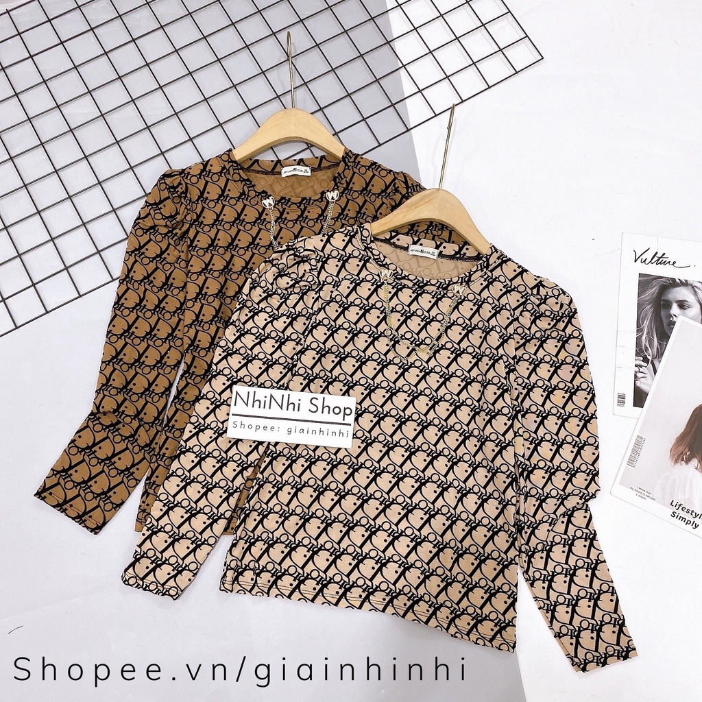Áo lưới cổ tròn tag cài rời, Áo kiểu in chữ dài tay co giãn AS6021- NhiNhi Shop