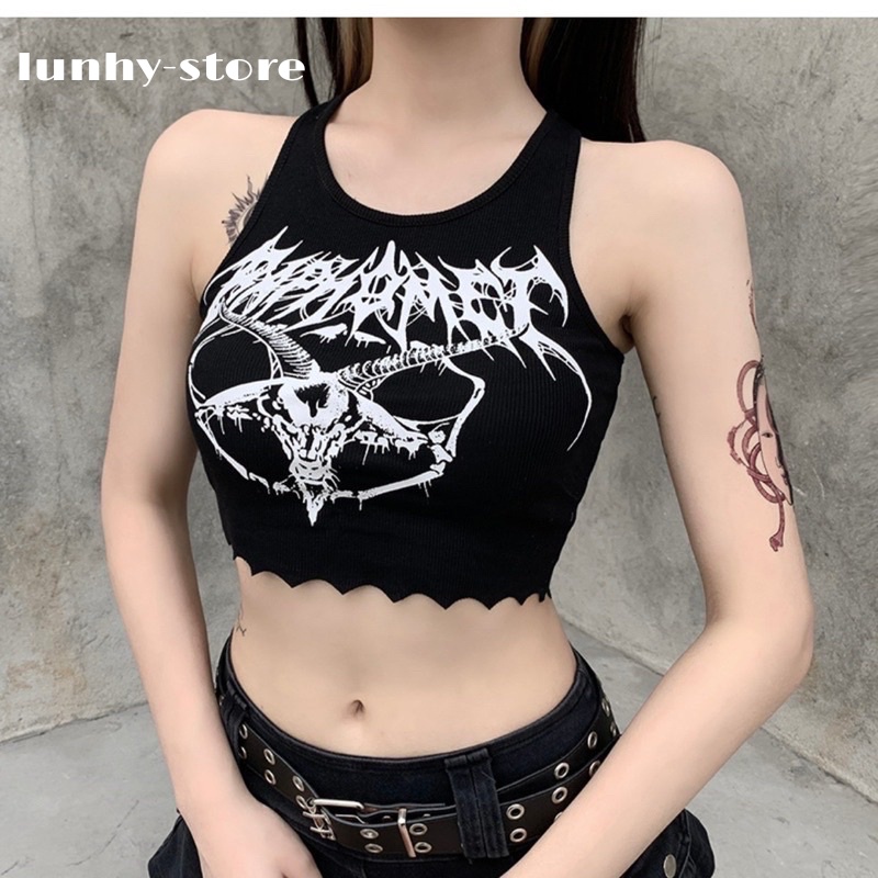 Áo Ba Lỗ Sát Nách Croptop In Hình Đầu Lâu Ôm Body Thun Cotton 100% Cao Cấp