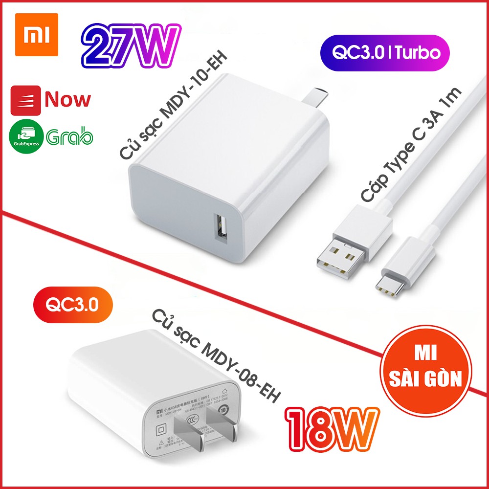 [Hỏa Tốc HCM] Củ sạc nhanh 18W Xiaomi MDY-08-EH / 27W MDY-10-EH (Trắng) Quick Charge 3.0 (Nguyên Hộp)