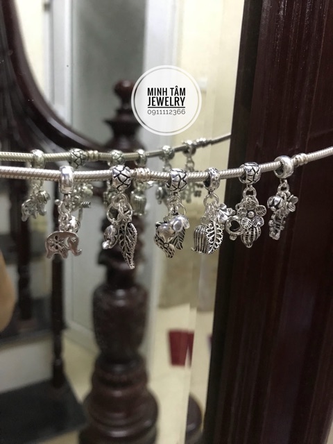 Charm bạc hồ ly ôm hoa lá bạc Thái S925-Minh Tâm Jewelry