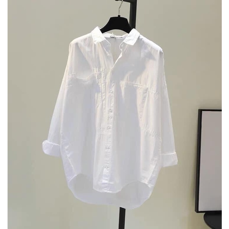 Áo sơ mi trắng vạt tôm túi ngực