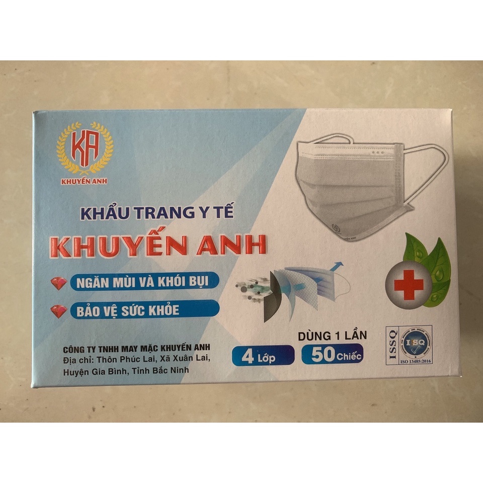 ( Hộp 50 chiếc) khẩu trang y tế cho người lớn, trẻ em dùng mộtlần,hàng chính hãng công ty, loại 4 lớp hai màu xanh trắng