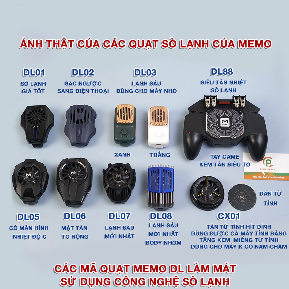 Quạt tản nhiệt điện thoại sò lạnh MEMO DL05/DL02/DL06/DL03/AK03/DL07/DL08/CX01 Nút chơi game auto tap Memo AK02