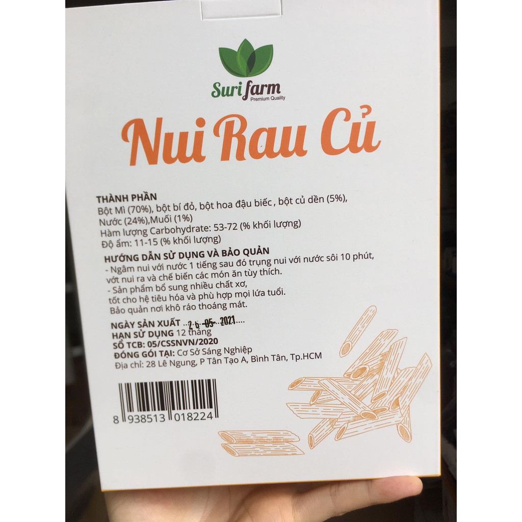 Nui rau củ ngũ sắc hữu cơ Surifarm 400gr/hộp (nuôi rau củ tự nhiên mix vị theo mùa)