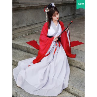 Set cổ trang Hán phục đỏ xám, cosplay hán phục