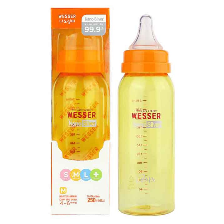 [CHÍNH HÃNG] Bình sữa Wesser Nano Silver cổ hẹp 40ml - 140ml - 250ml