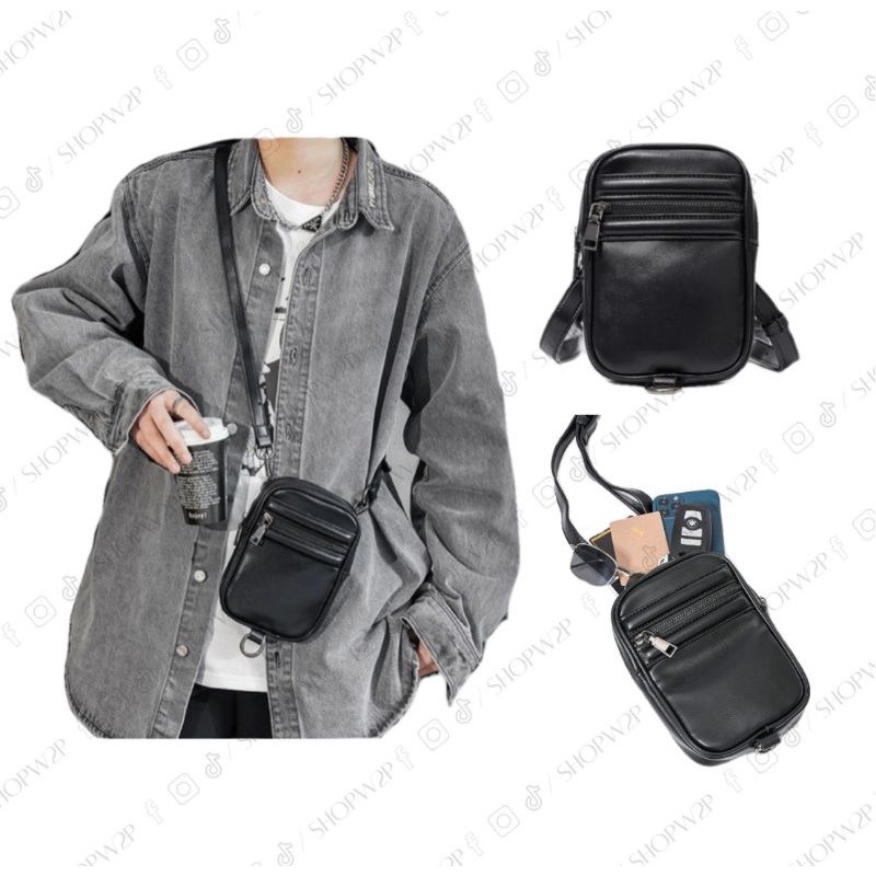Túi đeo chéo Unisex W2P 4938 chất da Pu cao cấp chống thấm nước Ulzzang phong cách thời trang cá tính