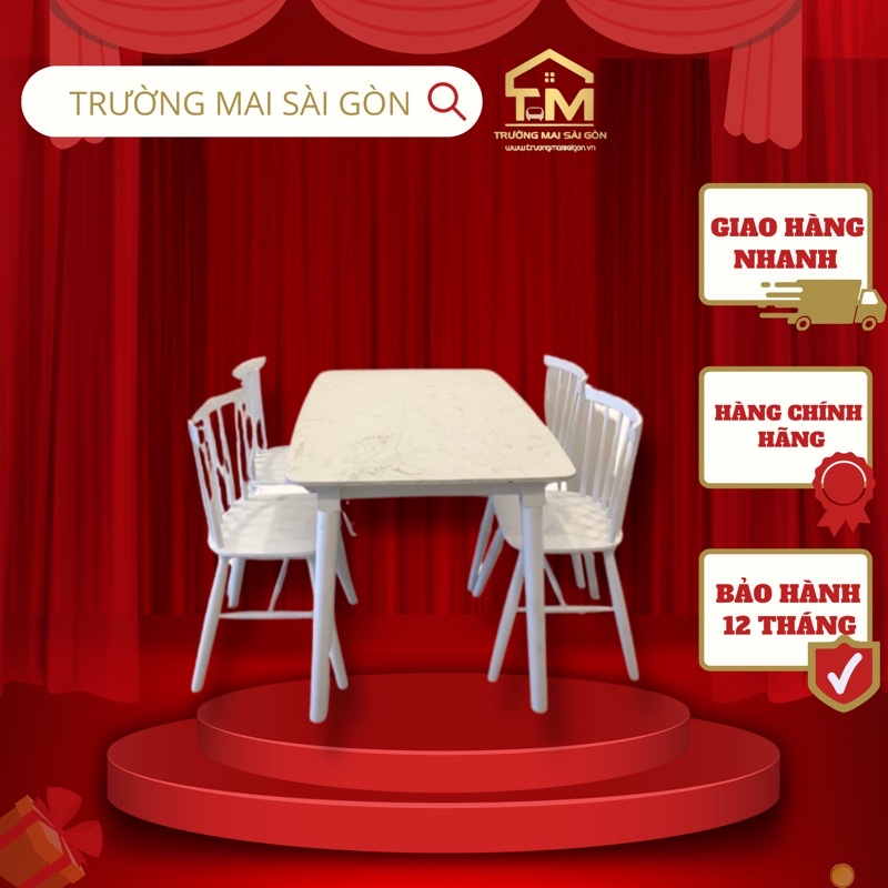 bộ bàn ăn song tiện hiện đại 4 ghế mặt bàn hoạ tiết vân đá chống ẩm hiệu quả Trường Mai Sài Gòn