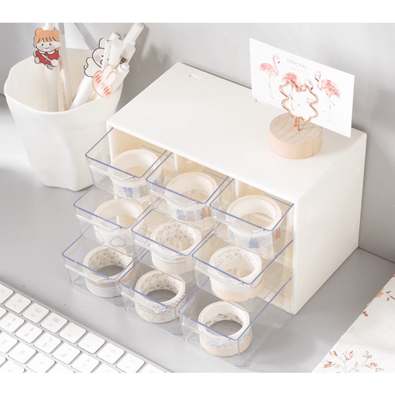 Kệ Tủ 9 Ngăn Decor Để Bàn Trắng Organizer Lưu Trữ Washi Tape / Stickers