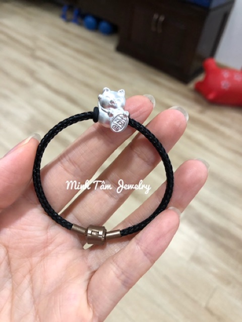 Vòng tay dây cước mèo thần tài bạc thật-Minh Tâm Jewelry