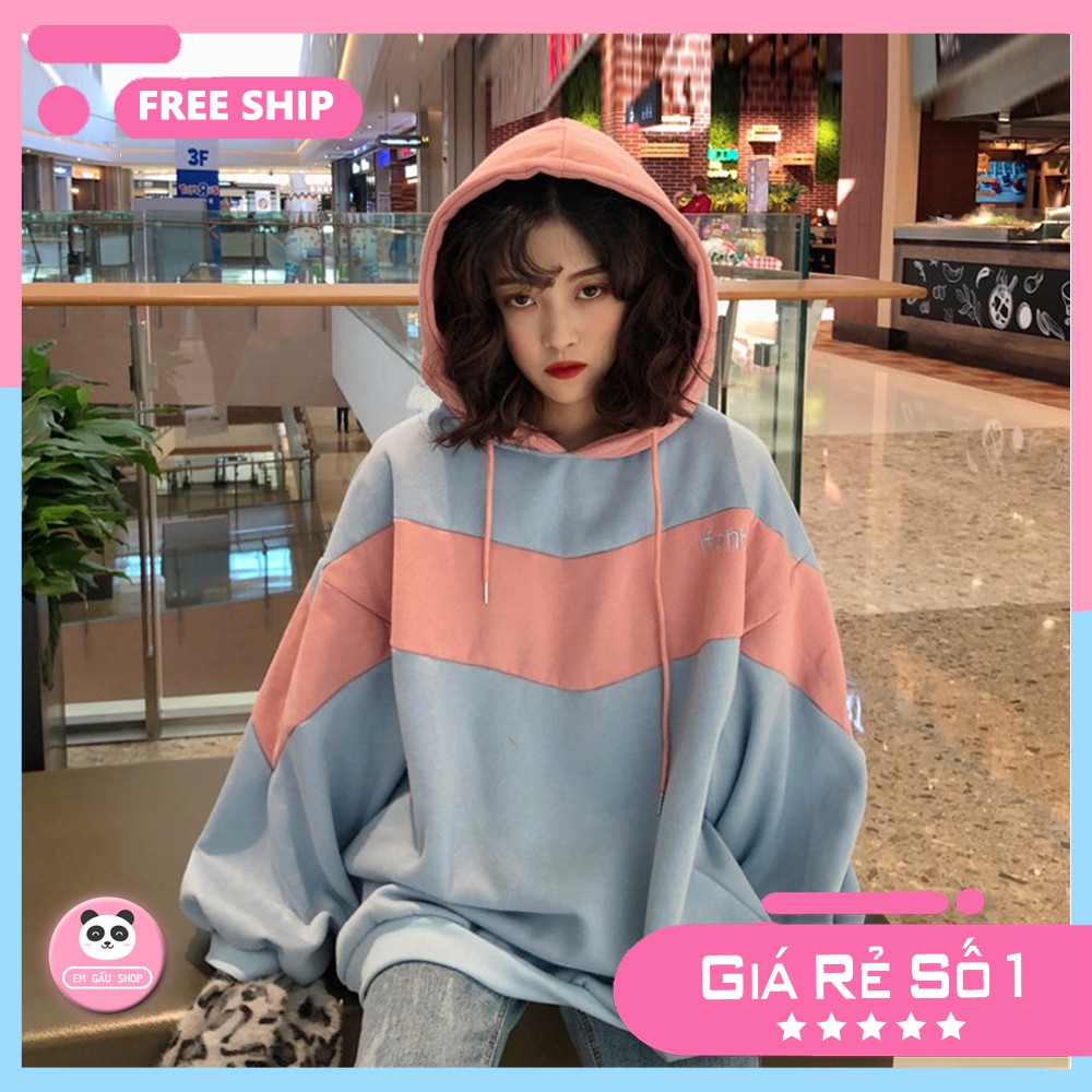 Áo Hoodie phối màu cực chất phiên bản Hàn, Áo hoodie nữ form rộng Ulzzang