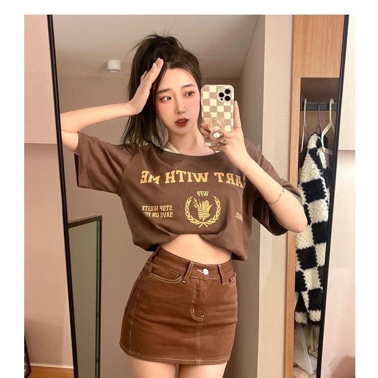 COZOK Áo Thun Ngắn Tay Trễ Vai Dáng Rộng Thời Trang Gợi Cảm