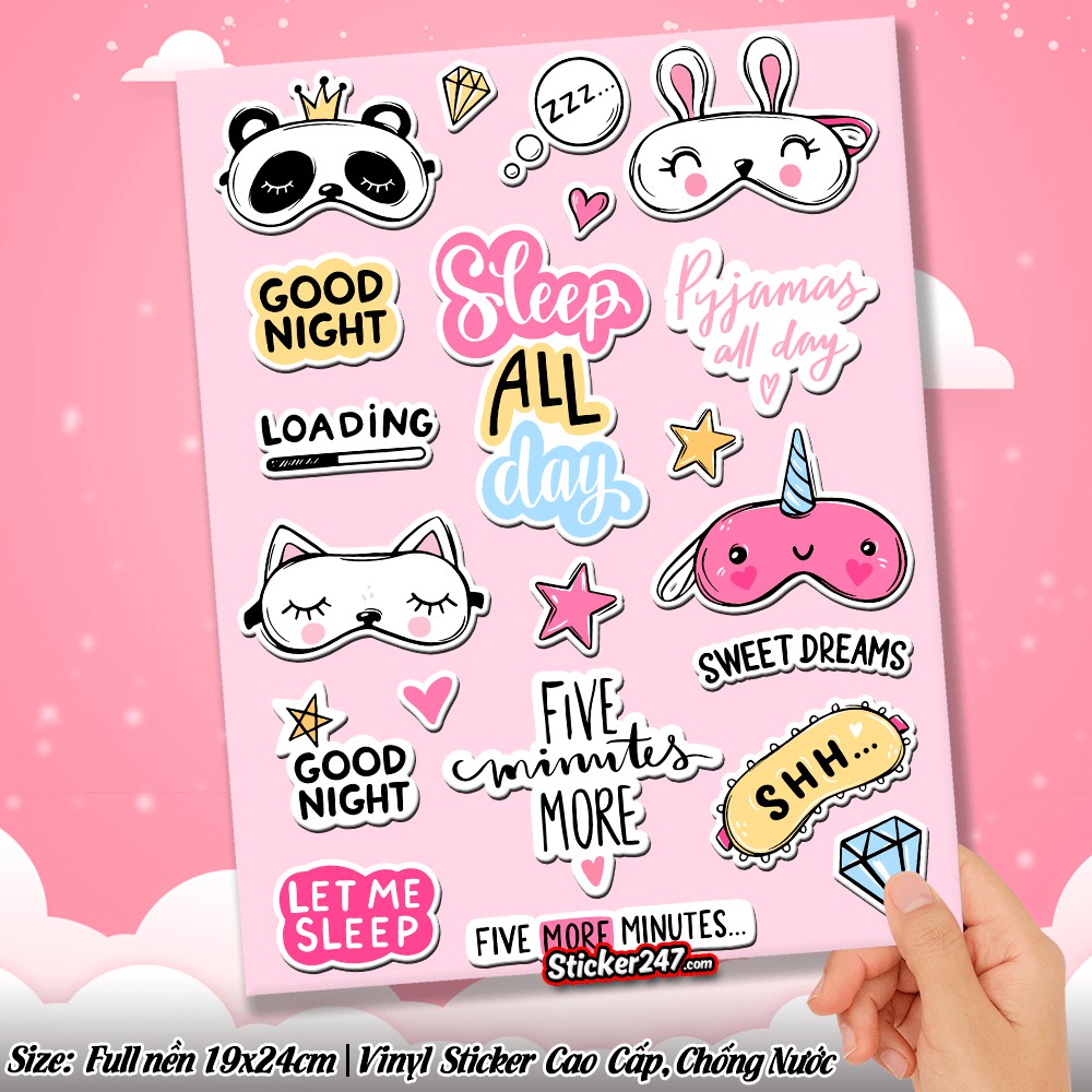 Sticker ngủ ngon sleep 𝑭𝒓𝒆𝒆𝒔𝒉𝒊𝒑 hình dán chống nước sticker dán laptop, điện thoại, đàn guitar, mũ bảo hiểm, vali...