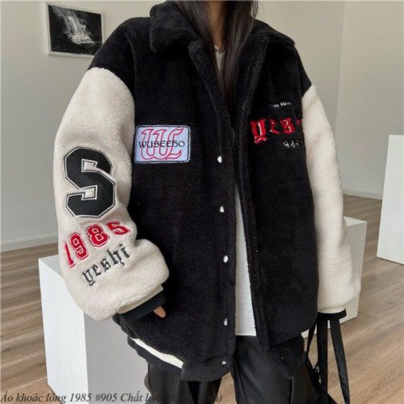 Áo khoác lông cao cấp nam nữ cổ bẻ hàng quảng châu form rộng unisex - KHOÁC LÔNG 1985
