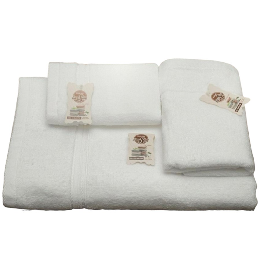 Set 3 khăn tắm, khăn lau đầu, khăn mặt xuất khẩu 100% cotton - Màu Trắng