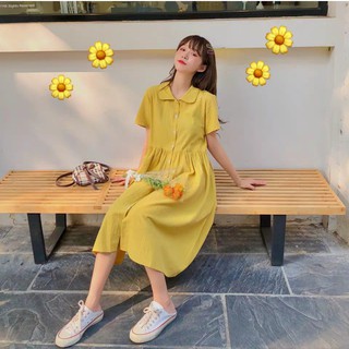 Váy maxi đũi vàng phối cúc ullzang - hàng hot 2019