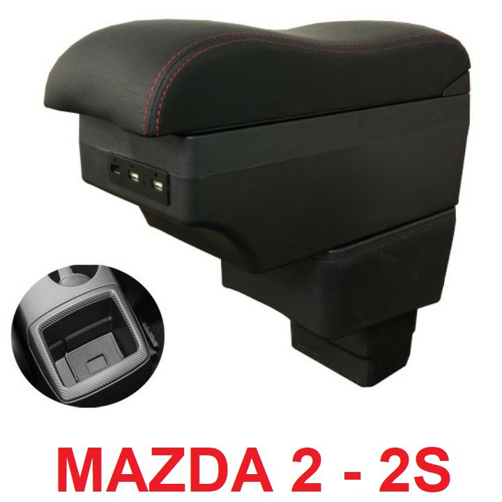 [ BỀ MẶT LƯỢN SÓNG ] Hộp tỳ tay ô tô - MAZDA 2 - MAZDA 2S- 7 CỔNG USB - MÀU ĐEN - MÀU KEM