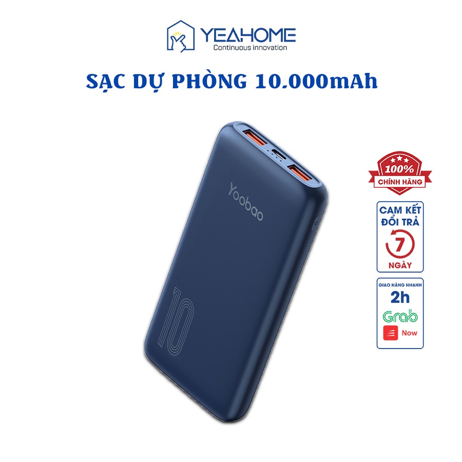 Sạc dự phòng 10000mAh Yoobao D10Q 2 cổng USB - Hỗ trợ sạc nhanh - Hàng chính hãng - Bảo hành 6 tháng 1 đổi 1