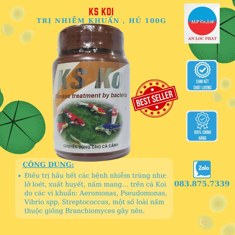 Thuốc cho cá KS Koi trị xuất huyết, xù vãy, các bệnh nhiễm khuẩn 100gr