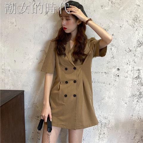 Đầm Tay Ngắn Cổ Vest Dáng Chữ A Phối Hai Hàng Nút Phong Cách Vintage | BigBuy360 - bigbuy360.vn