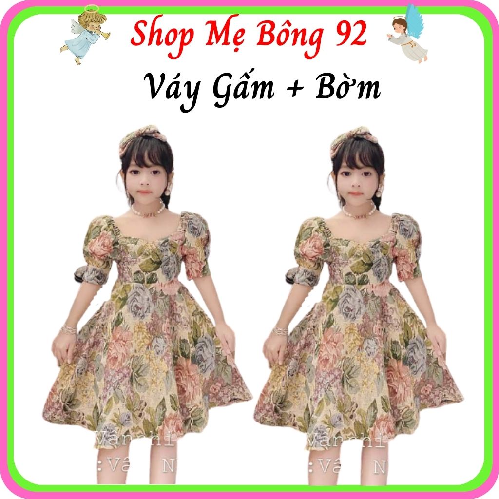 Váy Gấm Hoa Xòe Kèm Bờm Bé Gái VB2001 - Shop Mẹ Bông 92