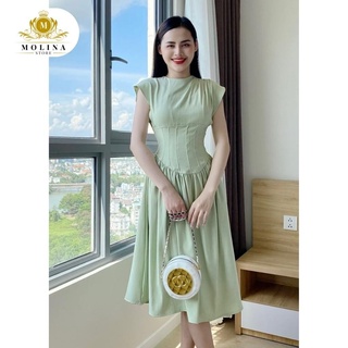 Đầm Corset Thiết Kế Molina Dáng Xòe Dài Chất Kaki Lụa Thanh Lịch