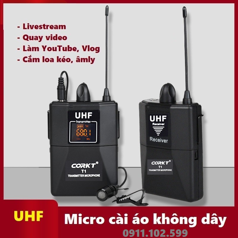 Micro cài áo không dây CORKT livestream, thu âm, quay video từ xa dùng cho điện thoại, máy quay phim