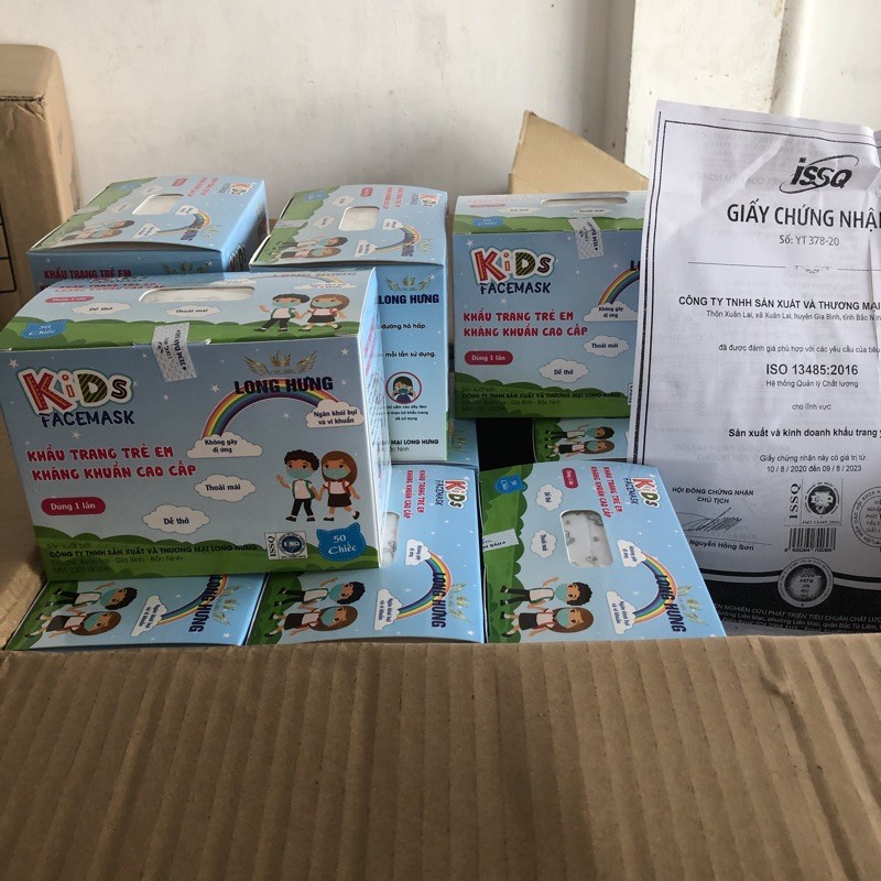 Khẩu Trang Trẻ Em Y Tế Long Hưng - Hộp 50 chiếc - Hàng Chính Hãng - Nhiều Màu Sắc - Cam Kết Chính Hãng