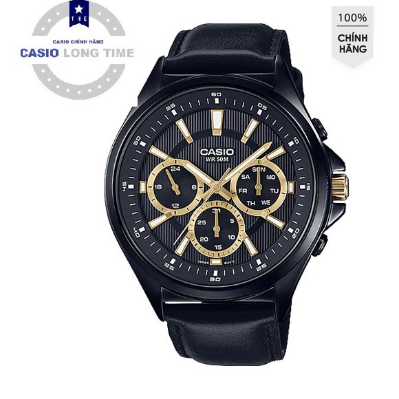 Đồng hồ nam Casio MTP-E303BL-1A2VDF Dây Da Màu Đen - Mặt 6 Kim Cá Tính