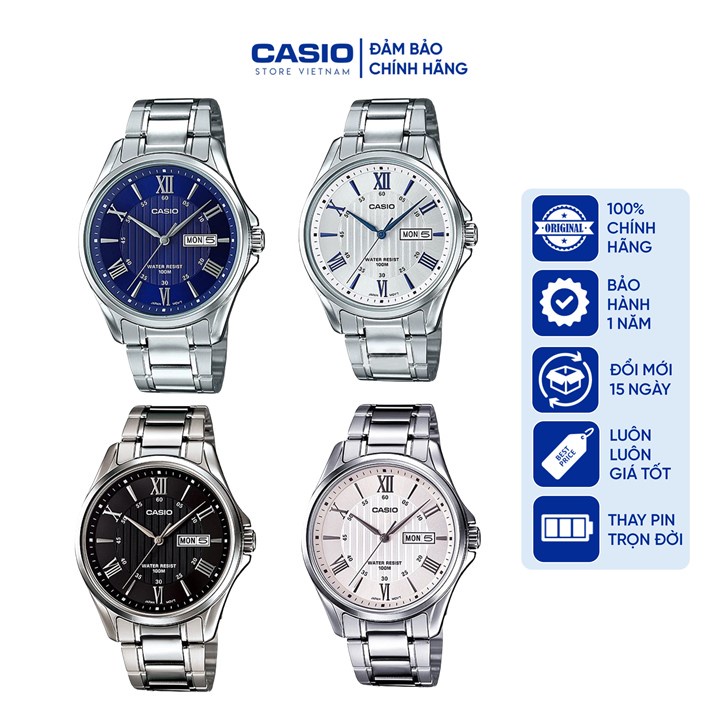 Đồng hồ Nam Casio MTP 1384D, đồng hồ chính hãng, dây kim loại, chống n