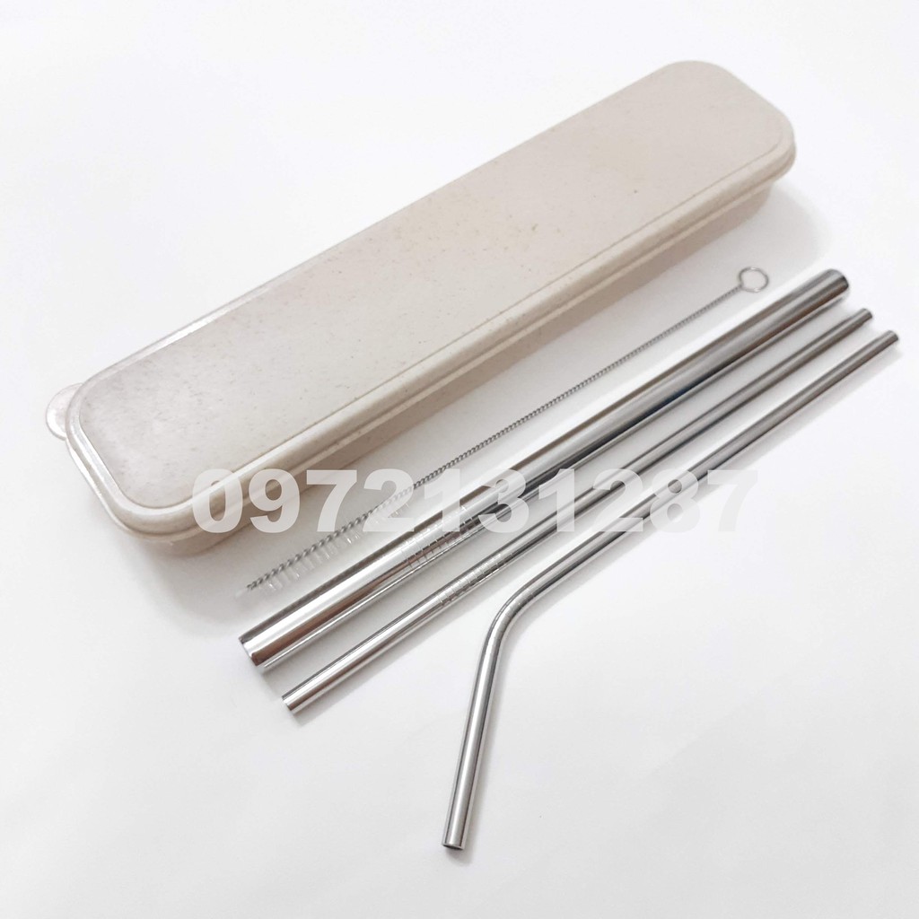 (Hàng loại 1, dày & nặng) Bộ 3 ống hút inox đủ loại kèm 1 cọ rửa và Hộp đựng | BigBuy360 - bigbuy360.vn