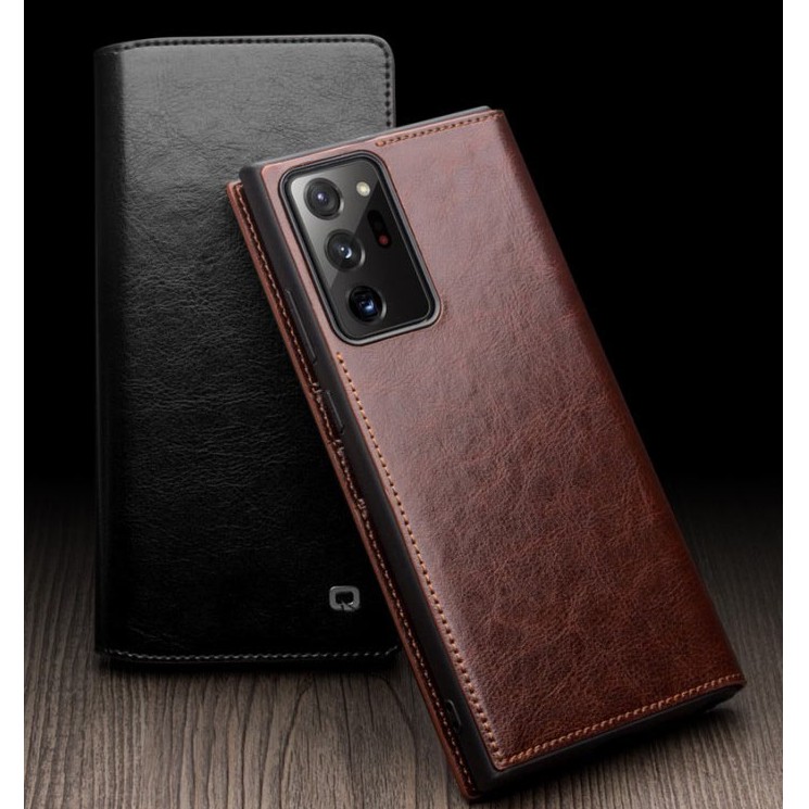 Bao da Samsung Note 20 Ultra 5G Qlino Wallet da bò thật - Hàng Chính Hãng