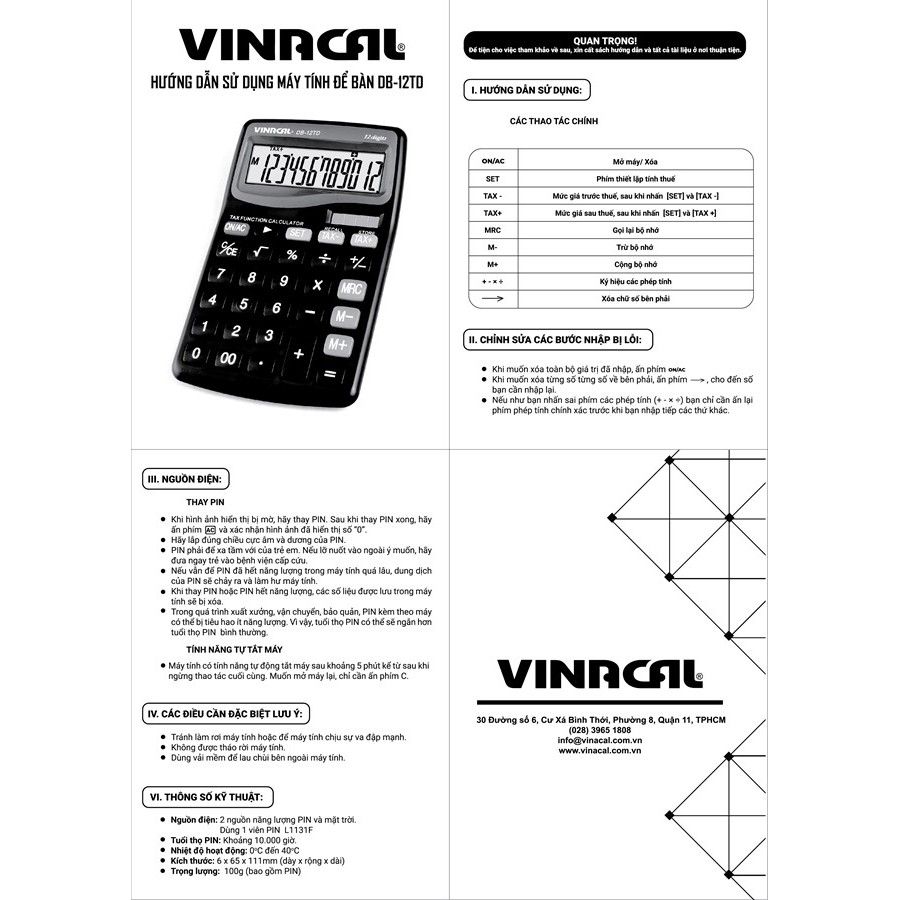 MÁY TÍNH VINACAL DB-12TD Bảo hành 2 năm