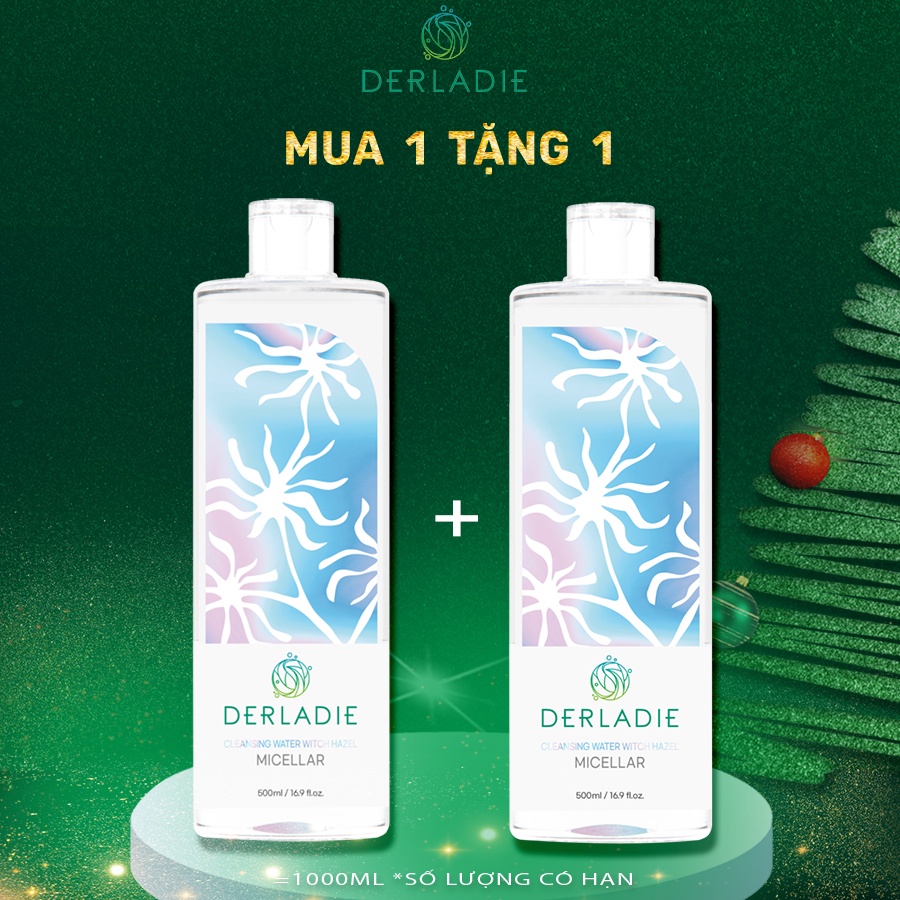 [MUA  1 TẶNG  1] Nước tẩy trang Derladie Cleansing Water Witch Hazel làm sạch, ngừa mụn trên da 500ml