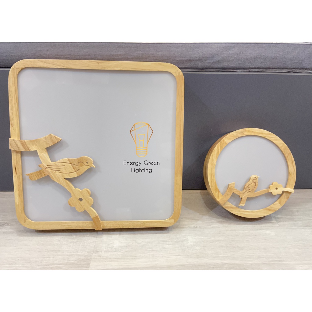 Đèn LED Ốp Trần Energy Green Lighting Gỗ Kiểu DángVuông / Tròn Trang Trí Hình Chú Chim OT-98307 - Đường Kính 40cm