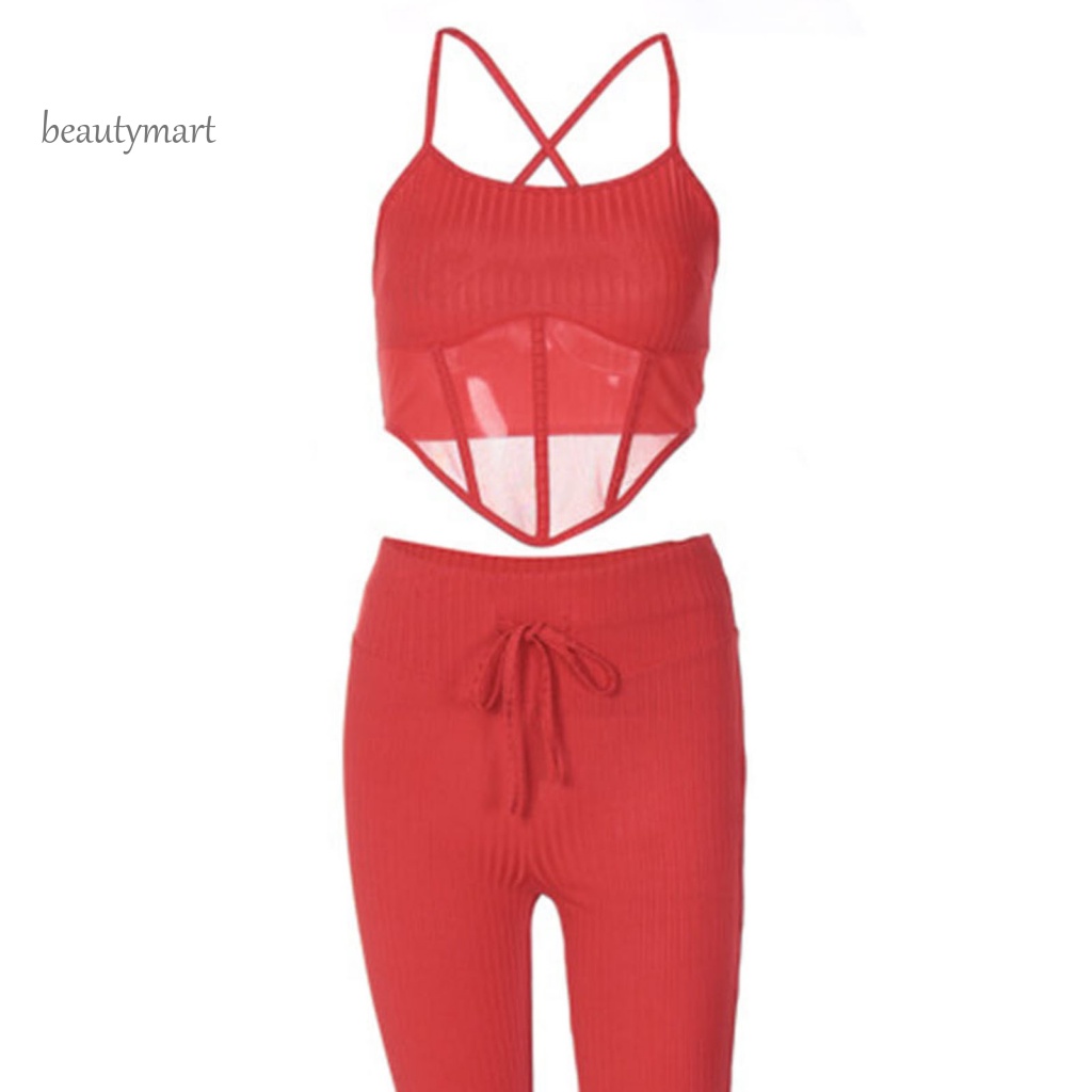 Bộ Áo Tank Top Không Tay Phối Quần Dài Vải Mềm Thời Trang Mùa Hè Cho Nữ