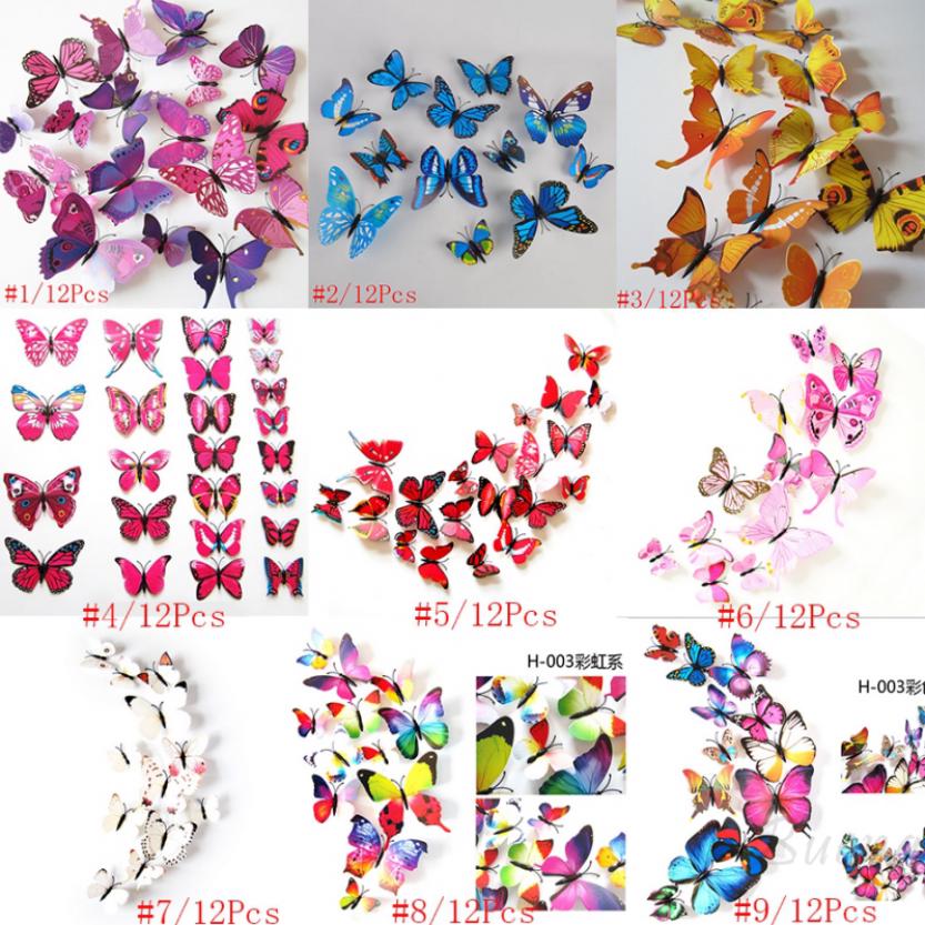 Buena Bộ 12 con 3D bướm dán trang trí
