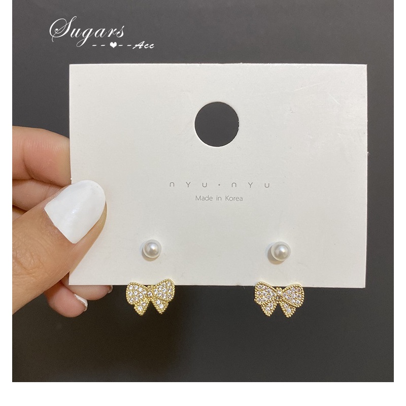 Khuyên tai, bông tai nữ Hàn quốc mạ bạc 925 hình nơ phong cách sang trọng HT11