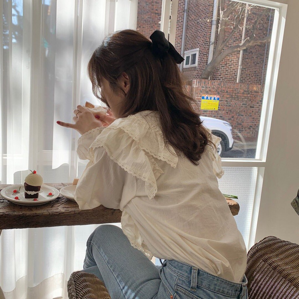 [HÀNG ORDER] Áo Blouse trắng họa tiết ren retro ngọt ngào style Hàn Quốc