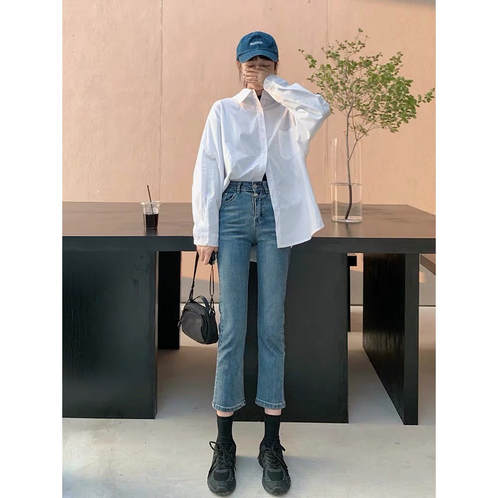 Áo sơ mi trắng nữ có túi trước chất dày dặn