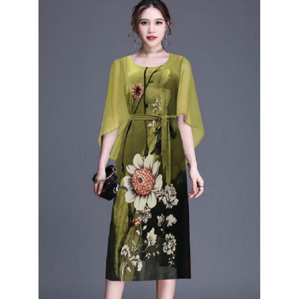 Đầm Suông Hoa Lá Cột Eo ANN2135 | BigBuy360 - bigbuy360.vn