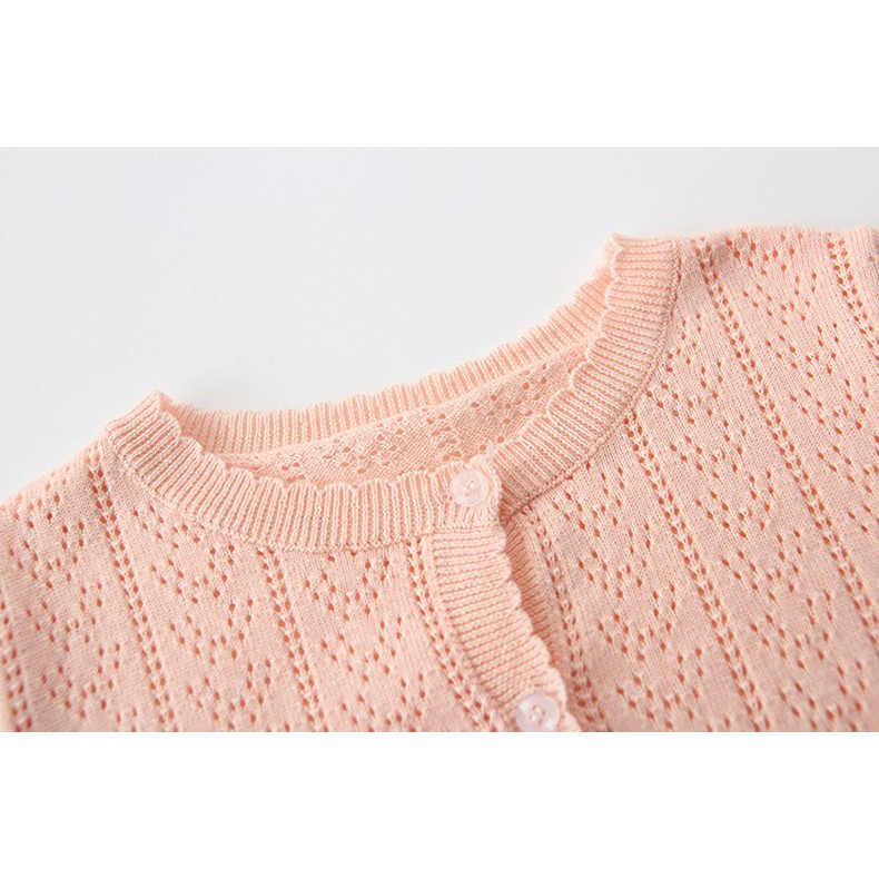Áo khoác Cardigan áo len mỏng có lỗ THÔNG HƠI chất mềm mịn, thoáng mát cho bé gái QATE30