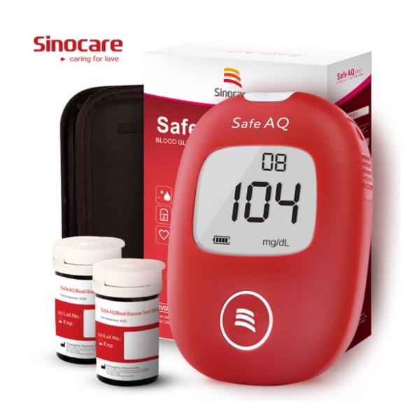 Máy Đo Đường Huyết Safe AQ Smart SINOCARE tặng 25 que và 25 kim (máy màu đỏ)