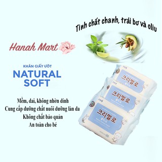 Khăn giấy ướt hữu cơ chiết xuất trái bơ,chanh, olive Natural Soft Portable - 20 tờ - Hàn Quốc
