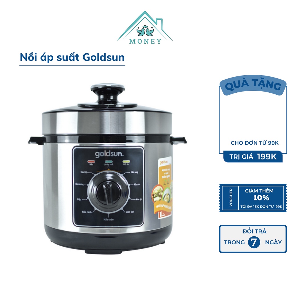 Nồi áp suất cơ Goldsun GPC5501, Nồi áp suất điện đa năng dung tích 6L công suất 1000W - Bảo hành chính hãng 12 tháng